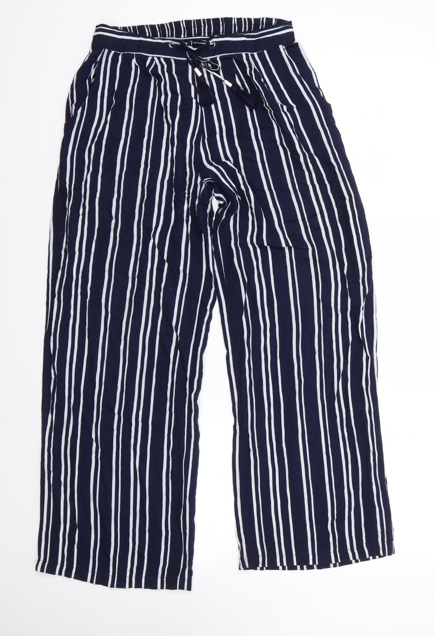 Primark Womens Blue Striped Cotton Trousers  Size 8 L27 in Regular