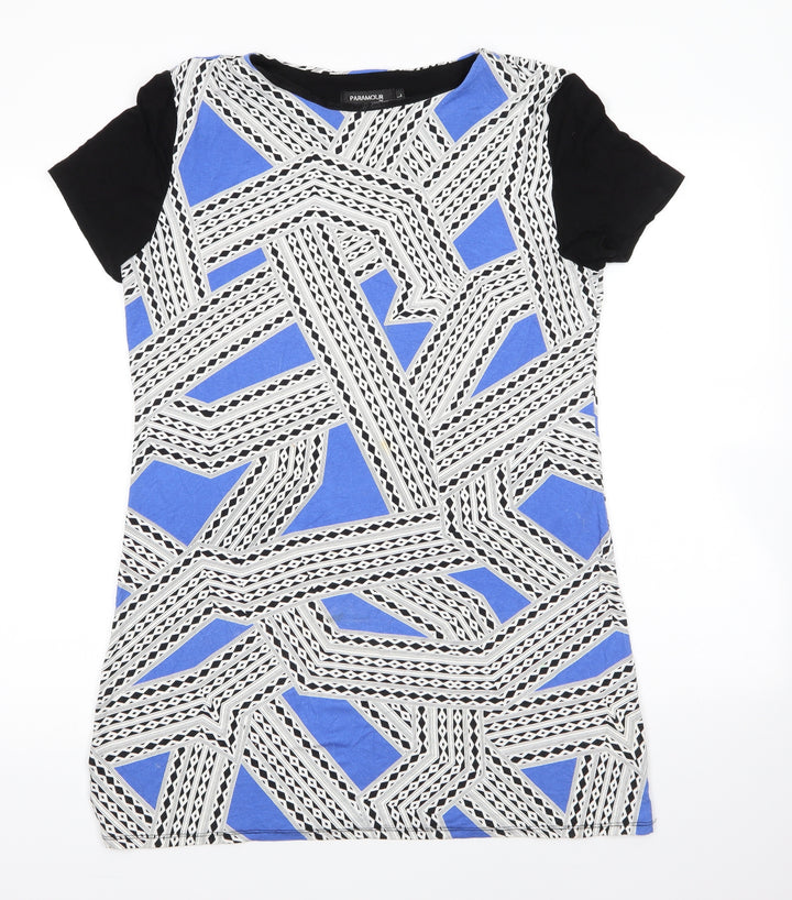 pARAMOUR Womens Multicoloured  Viscose T-Shirt Dress  Size L  Round Neck