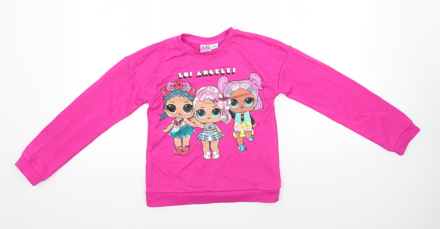 Primark Girls Pink Round Neck  Cotton Pullover Jumper Size 8-9 Years   - LOL Dolls