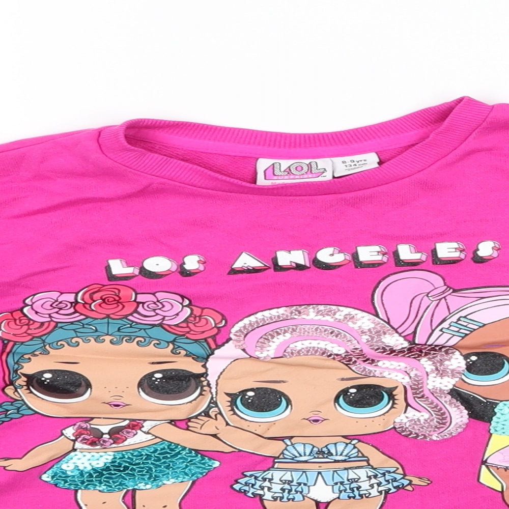 Primark Girls Pink Round Neck  Cotton Pullover Jumper Size 8-9 Years   - LOL Dolls