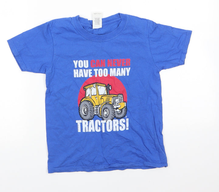 Gildan Boys Blue  100% Cotton Basic T-Shirt Size 7-8 Years Round Neck  - Tractors