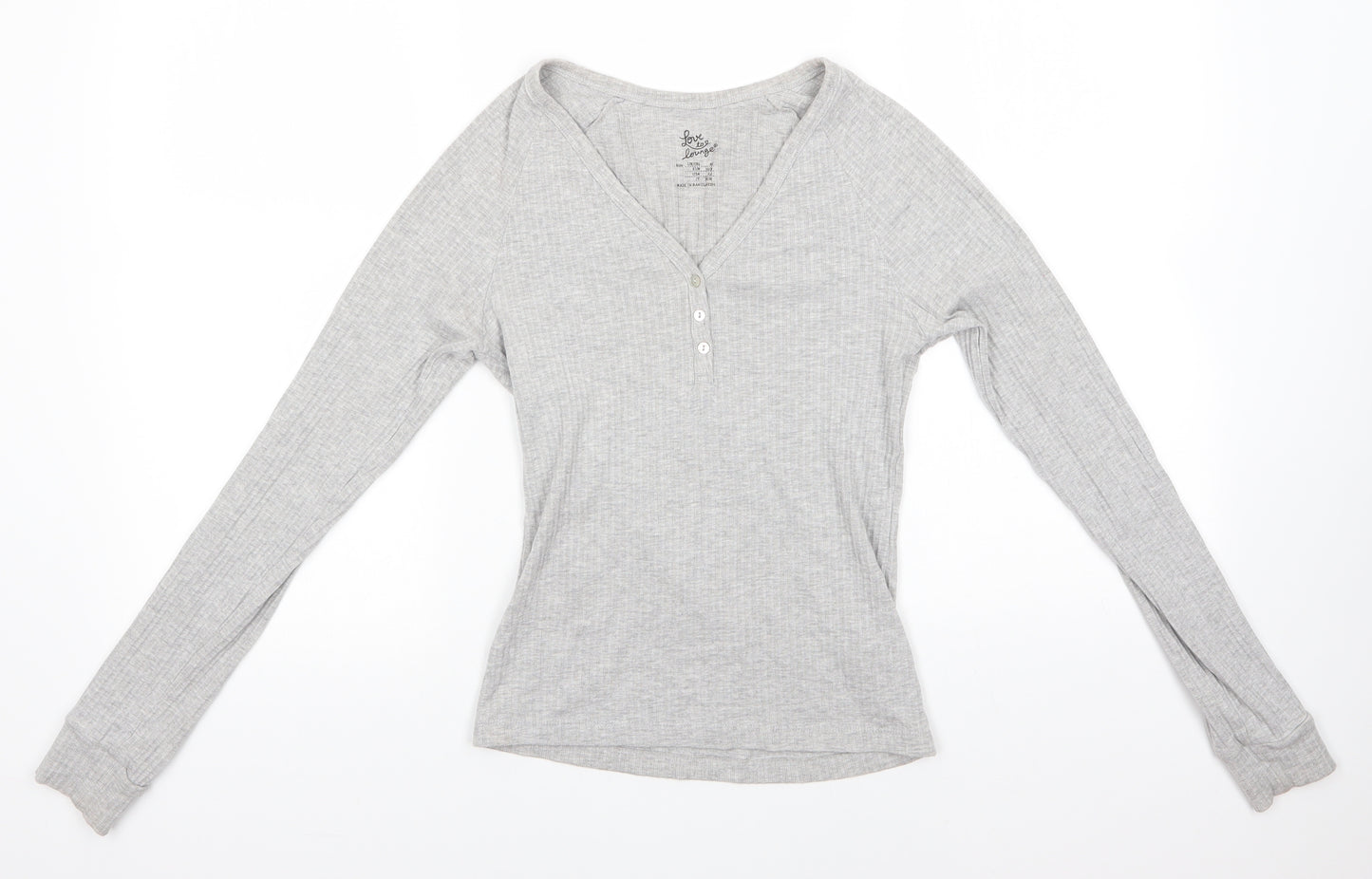 Primark Womens Grey  Cotton Basic Blouse Size 4 V-Neck - Loungewear