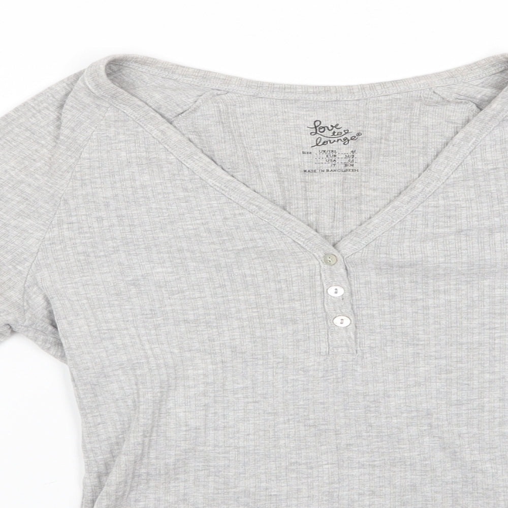 Primark Womens Grey  Cotton Basic Blouse Size 4 V-Neck - Loungewear