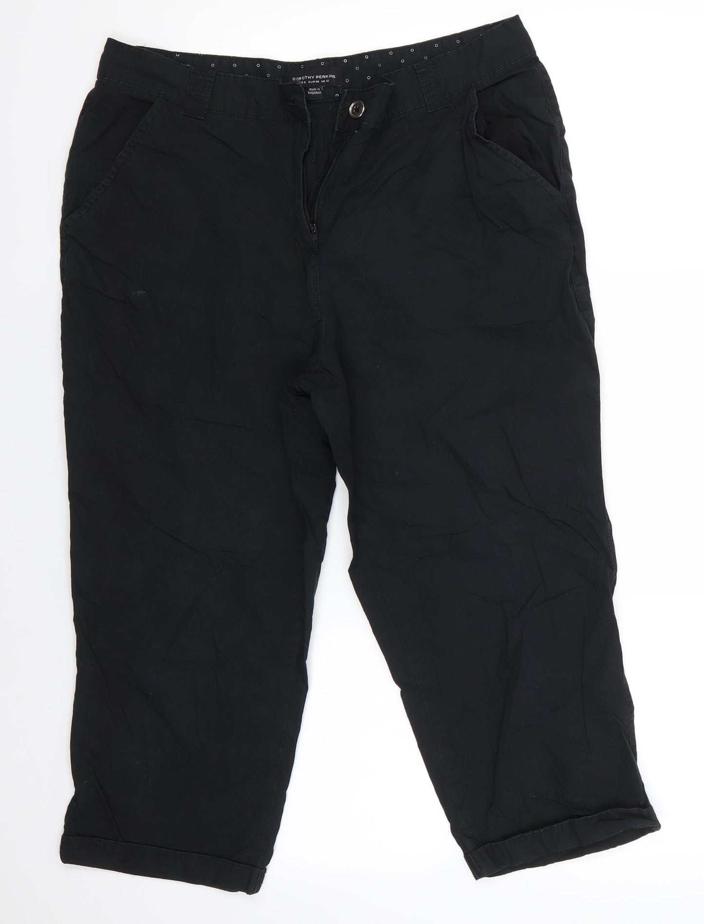 Dorothy Perkins Womens Black  Cotton Cropped Trousers Size 12  Regular