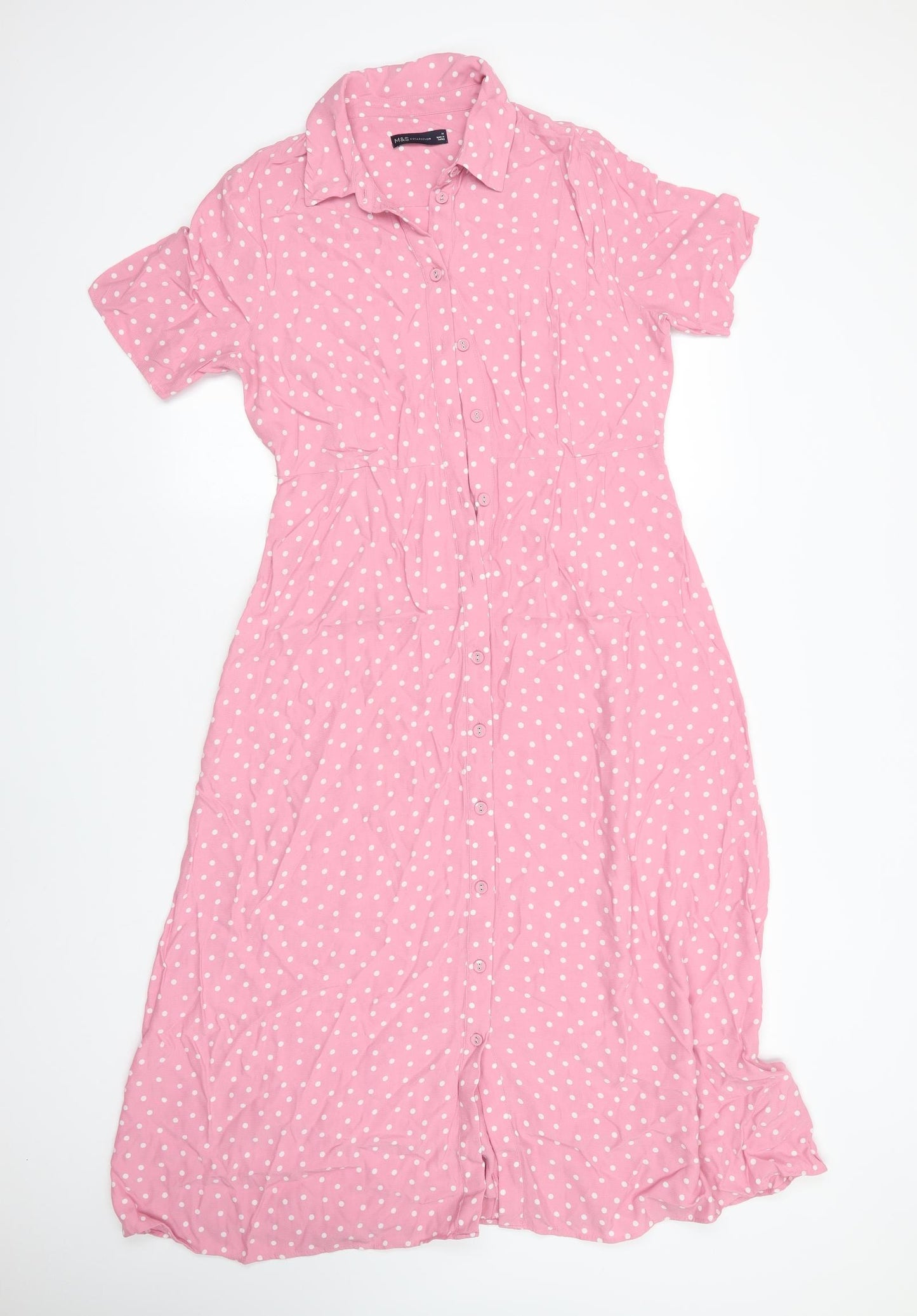 M&S Womens Pink Polka Dot Viscose Shirt Dress  Size 10  Collared