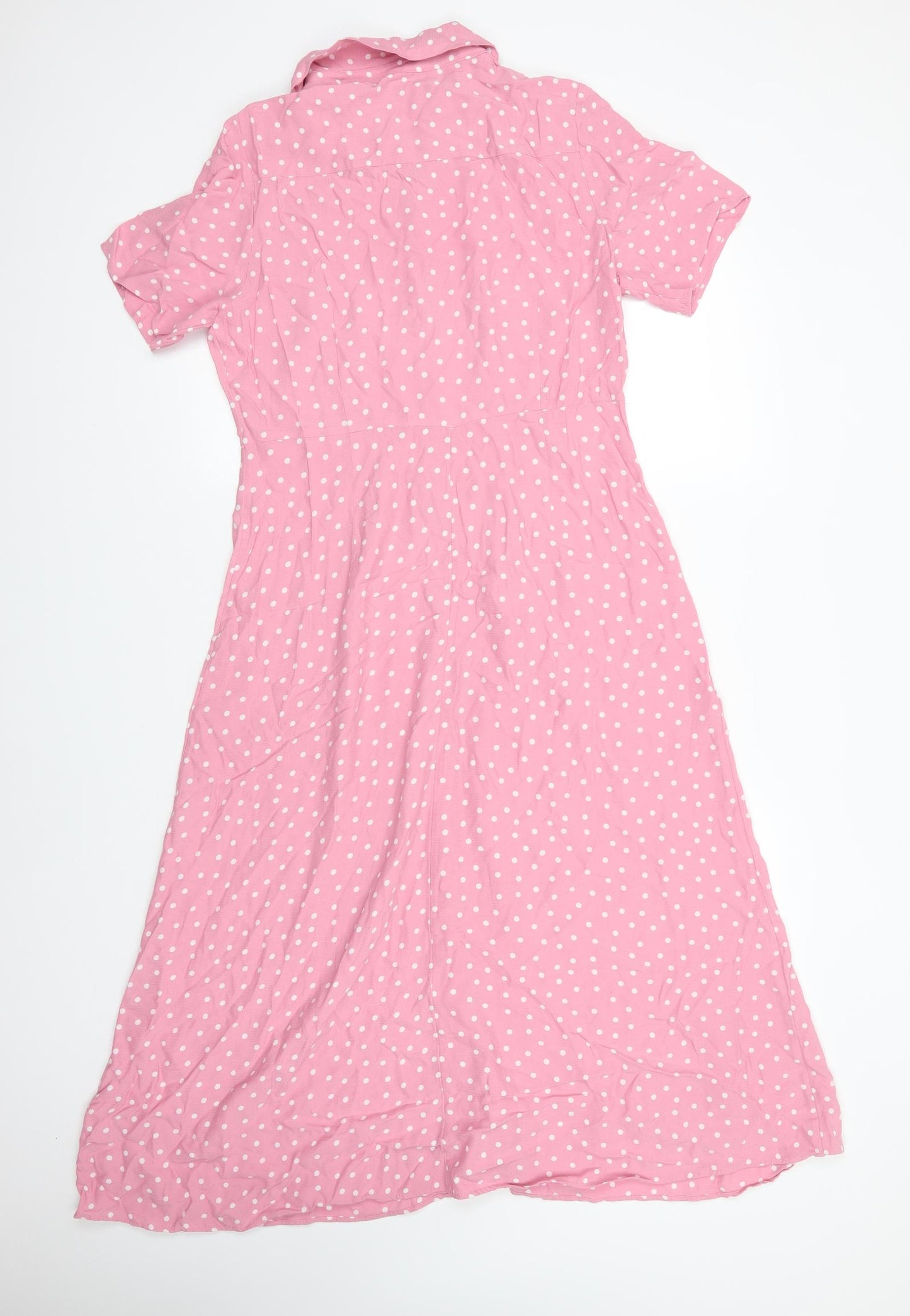 M&S Womens Pink Polka Dot Viscose Shirt Dress  Size 10  Collared