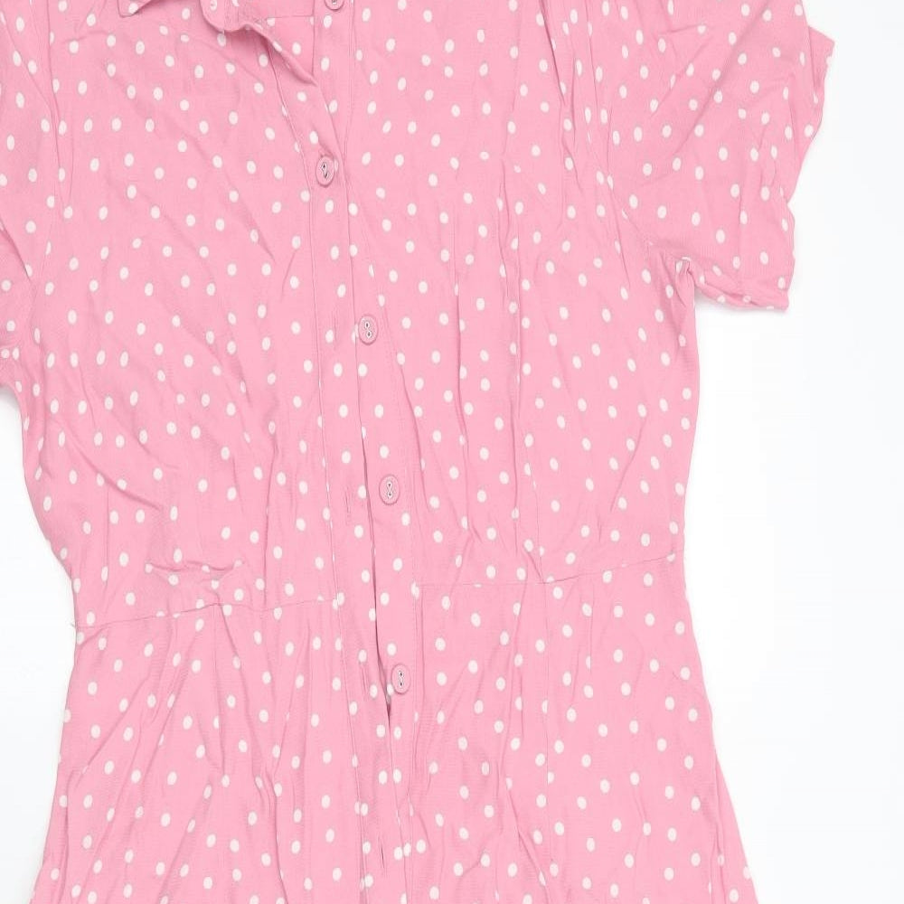 M&S Womens Pink Polka Dot Viscose Shirt Dress  Size 10  Collared