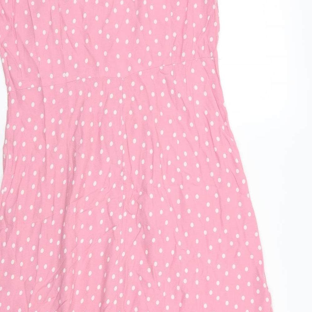 M&S Womens Pink Polka Dot Viscose Shirt Dress  Size 10  Collared