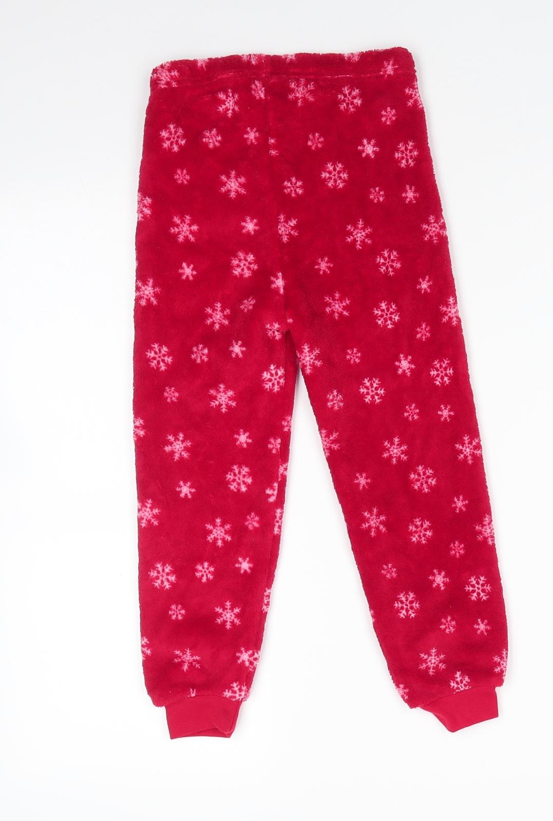 Primark Girls Red Solid Polyester  Pyjama Pants Size 4-5 Years   - Christmas