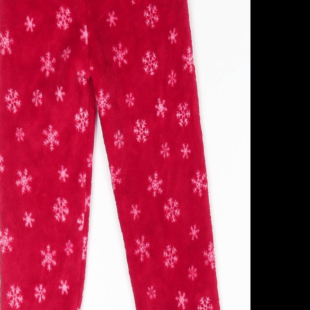 Primark Girls Red Solid Polyester  Pyjama Pants Size 4-5 Years   - Christmas