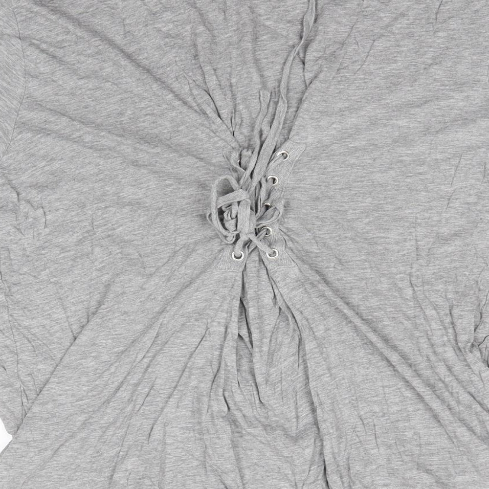 New Look Womens Grey  Cotton Basic Blouse Size 16 Round Neck