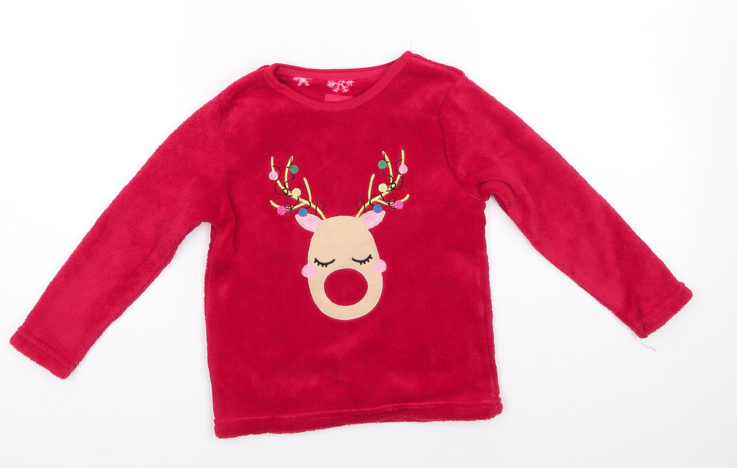 Primark Girls Red Solid Polyester Top Pyjama Top Size 4-5 Years   - Christmas