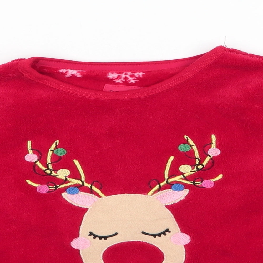 Primark Girls Red Solid Polyester Top Pyjama Top Size 4-5 Years   - Christmas