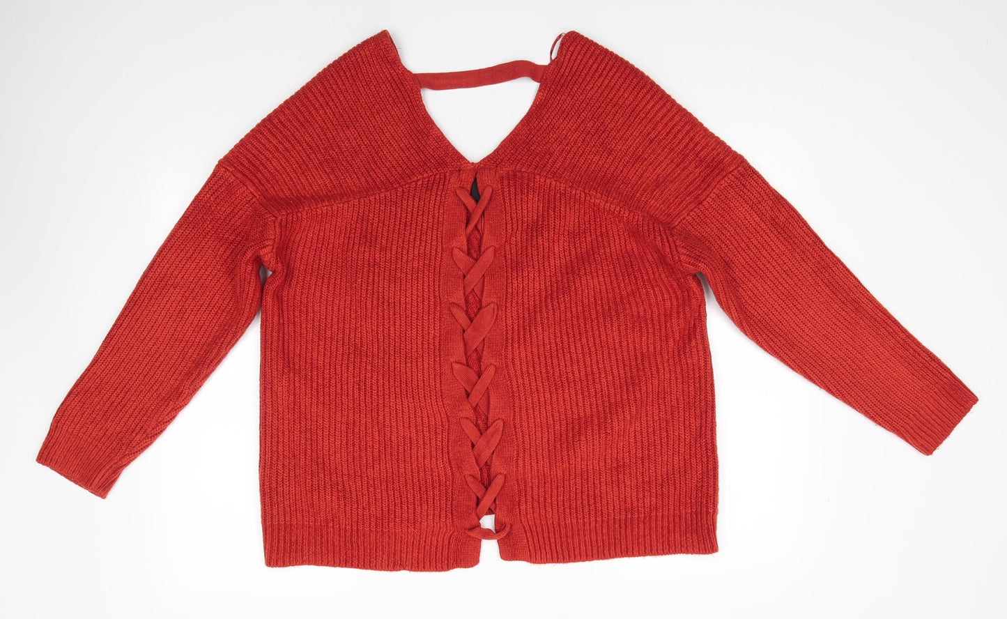 New Look Womens Orange V-Neck  Acrylic Pullover Jumper Size M