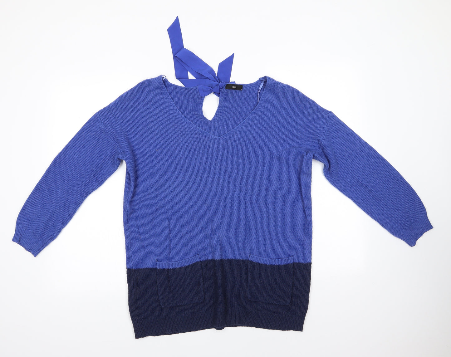 M&Co Womens Blue Round Neck  Acrylic Pullover Jumper Size 14