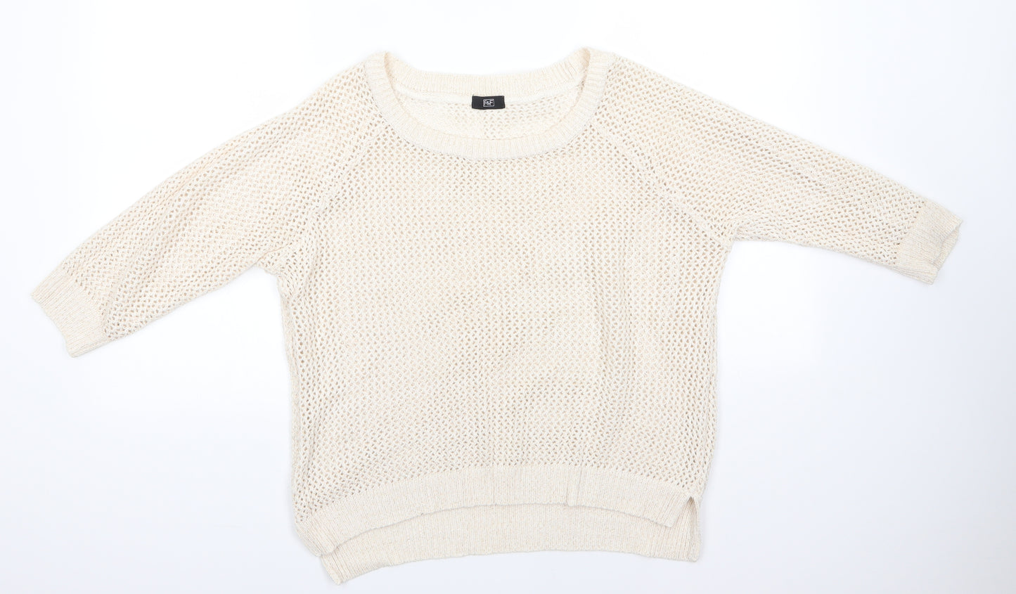 F&F Womens Ivory Round Neck  Cotton Pullover Jumper Size 16