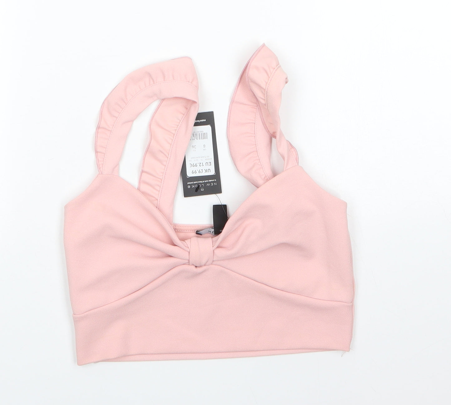 New Look Womens Pink  Polyester Cropped Blouse Size 8 V-Neck