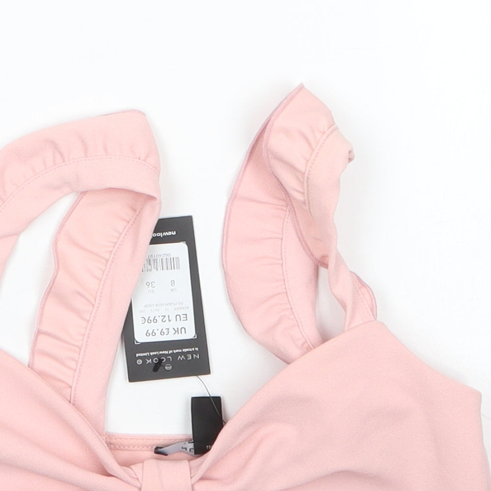 New Look Womens Pink  Polyester Cropped Blouse Size 8 V-Neck