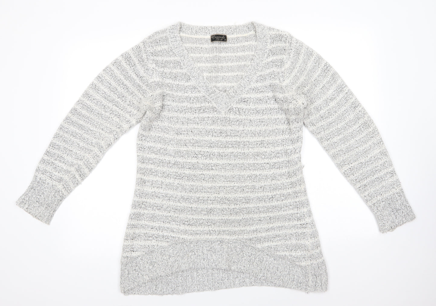 Originals Womens Grey V-Neck  Acrylic Pullover Jumper Size M
