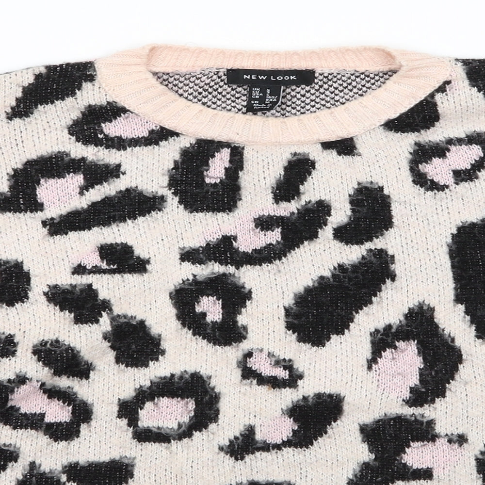 New Look Womens Pink Round Neck Animal Print Acrylic Pullover Jumper Size S