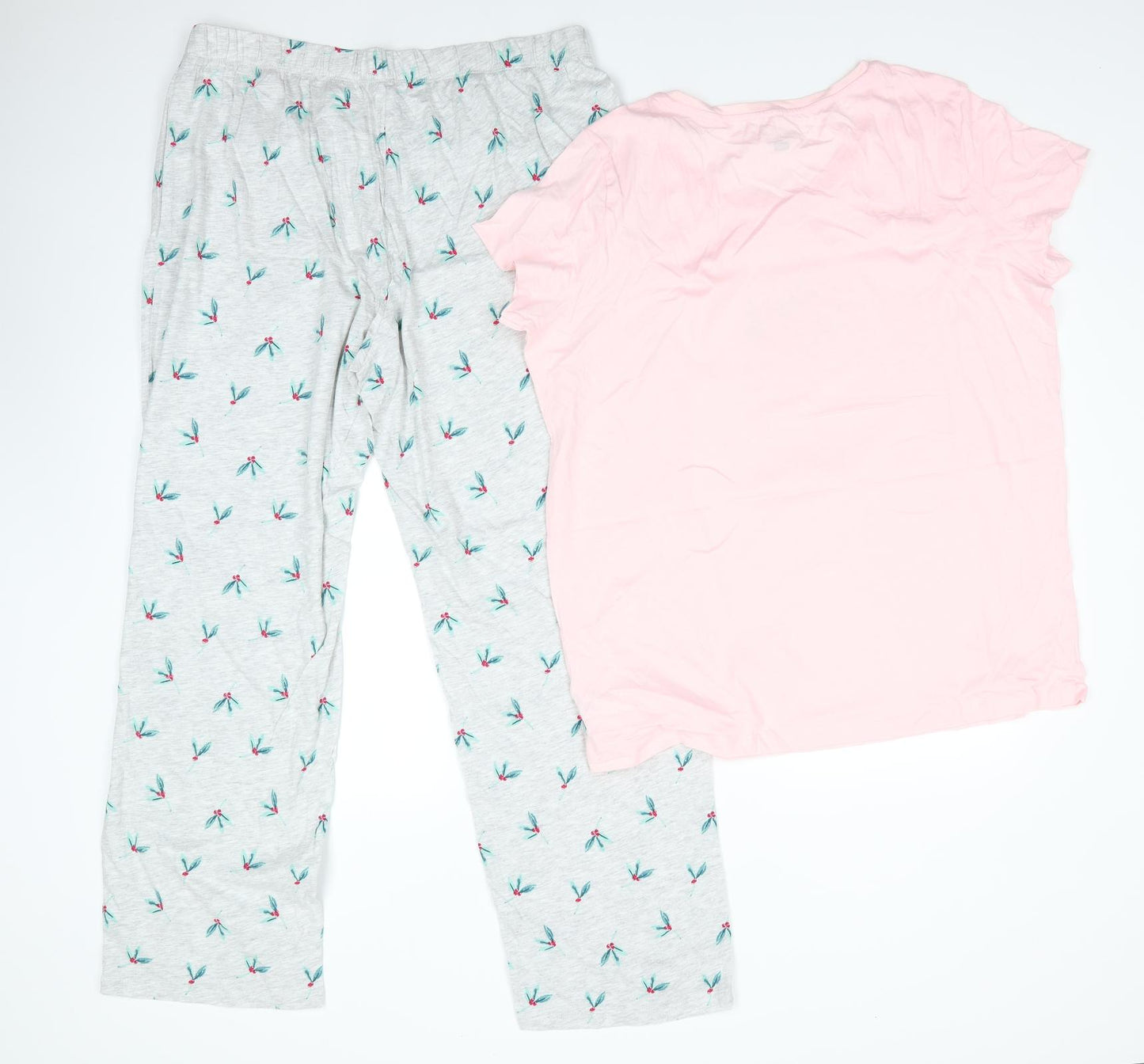 F&F Womens Multicoloured Solid Cotton Top Pyjama Set Size 16   - Christmas