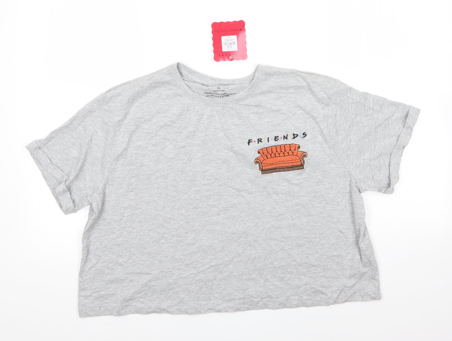 Primark Womens Grey  Cotton Basic T-Shirt Size XL Round Neck - Friends