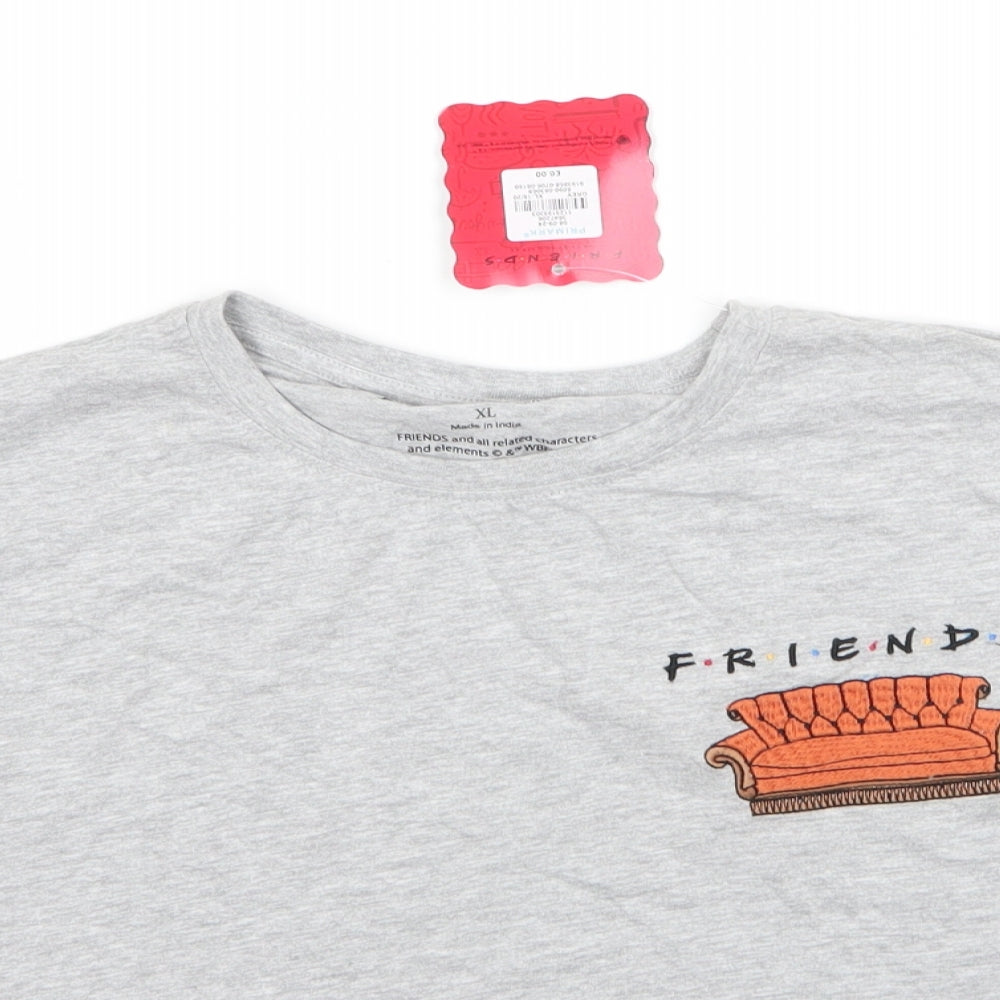 Primark Womens Grey  Cotton Basic T-Shirt Size XL Round Neck - Friends