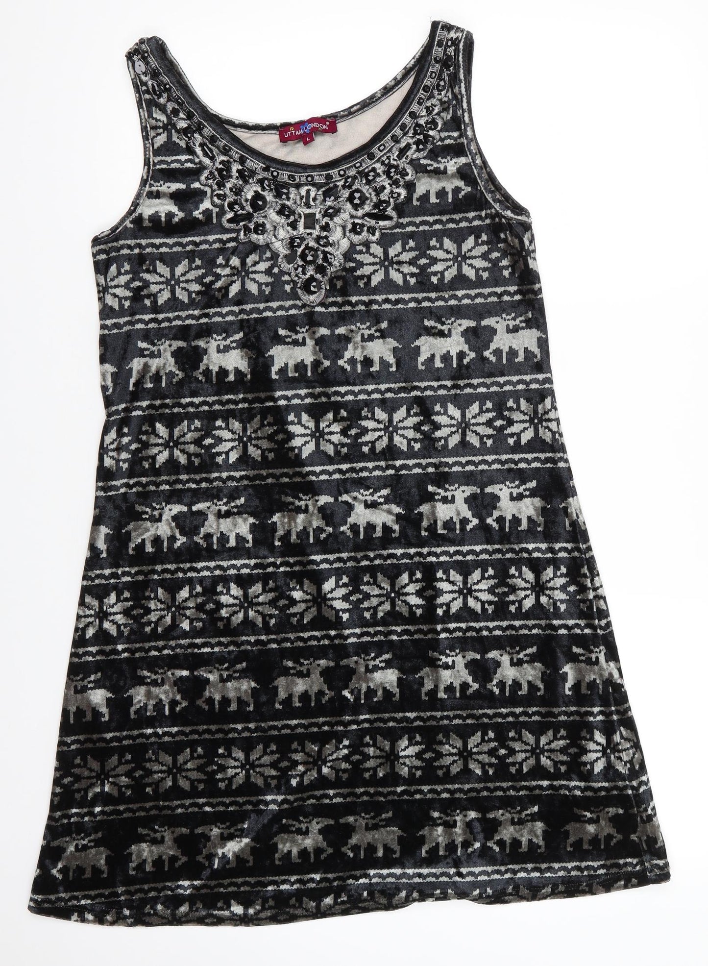 Uttam London Womens Multicoloured  Polyester Tank Dress  Size L  Round Neck  - Christmas