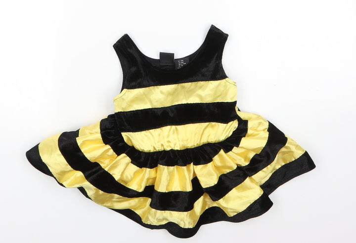 Authentic Kids Baby Yellow Striped Polyester A-Line Size 18 Months Round Neck - Bumble Bee