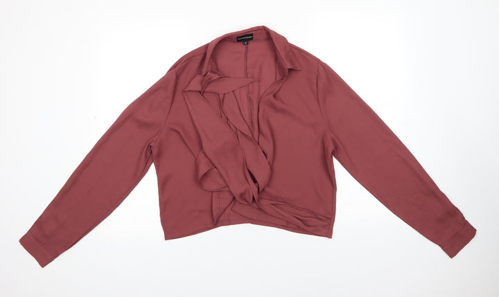PRETTYLITTLETHING Womens Brown Polyester Basic Blouse Size 12 Collared
