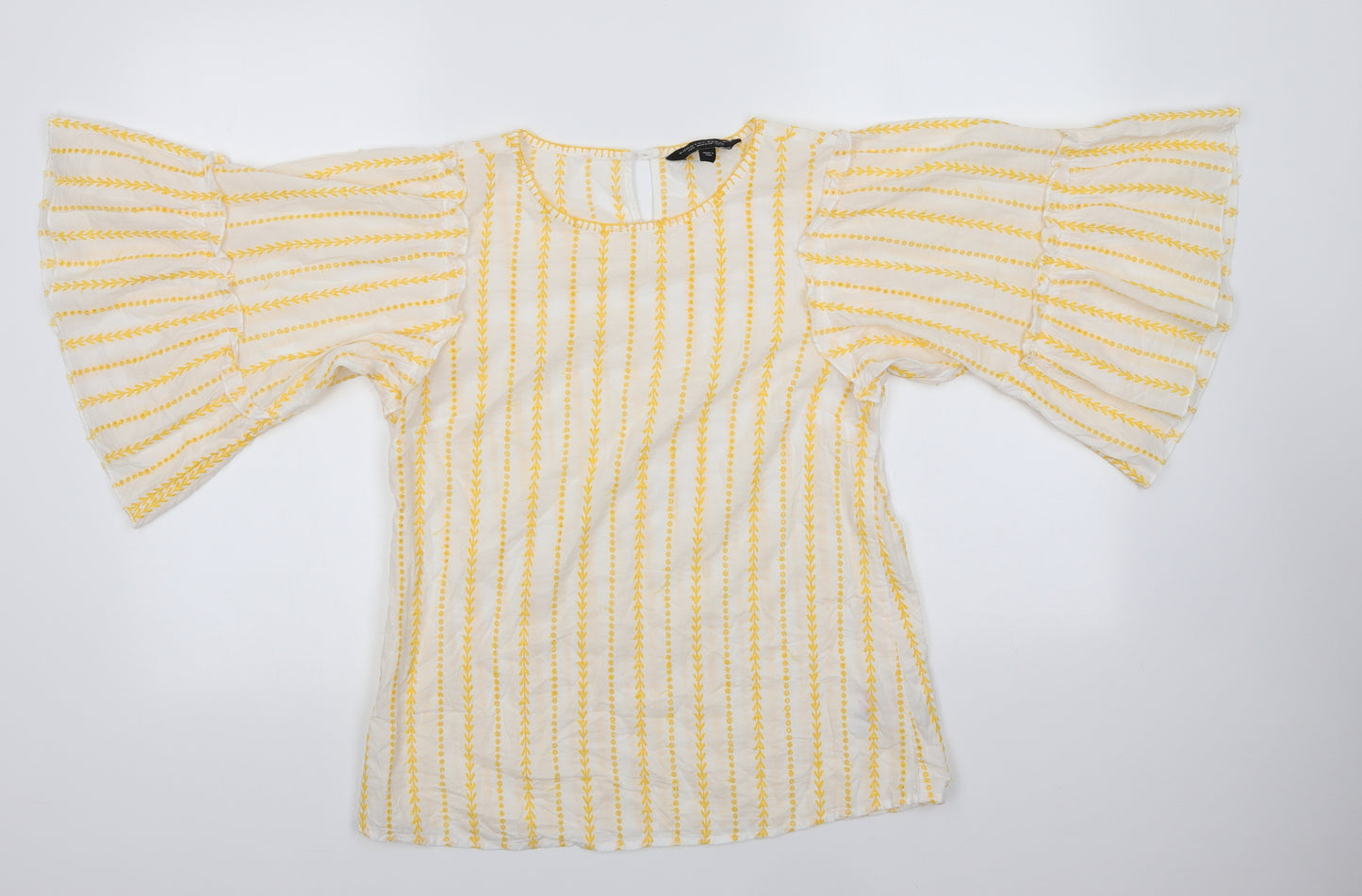Dorothy Perkins Womens Yellow Striped 100% Cotton Basic Blouse Size 10 Round Neck