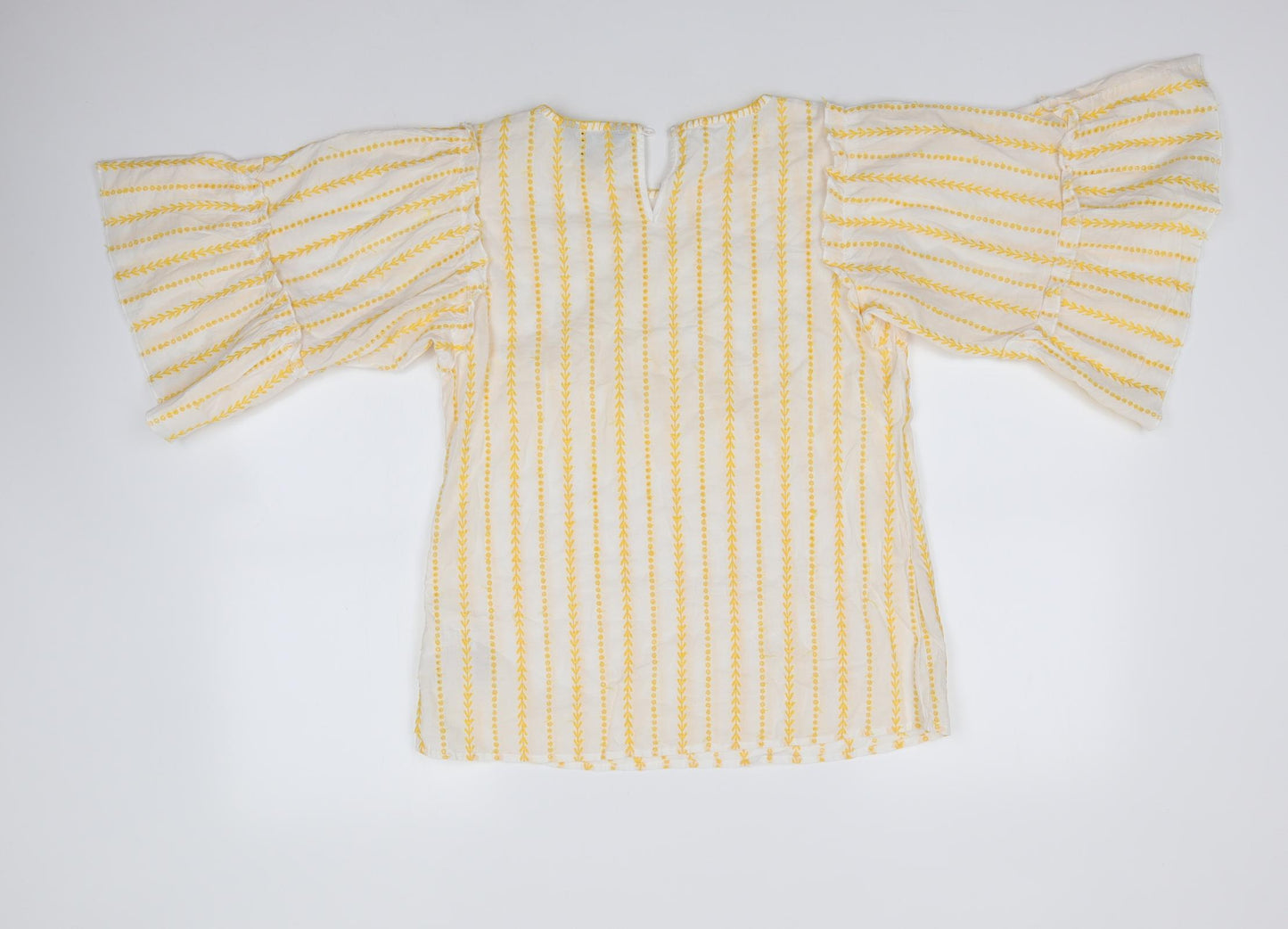 Dorothy Perkins Womens Yellow Striped 100% Cotton Basic Blouse Size 10 Round Neck