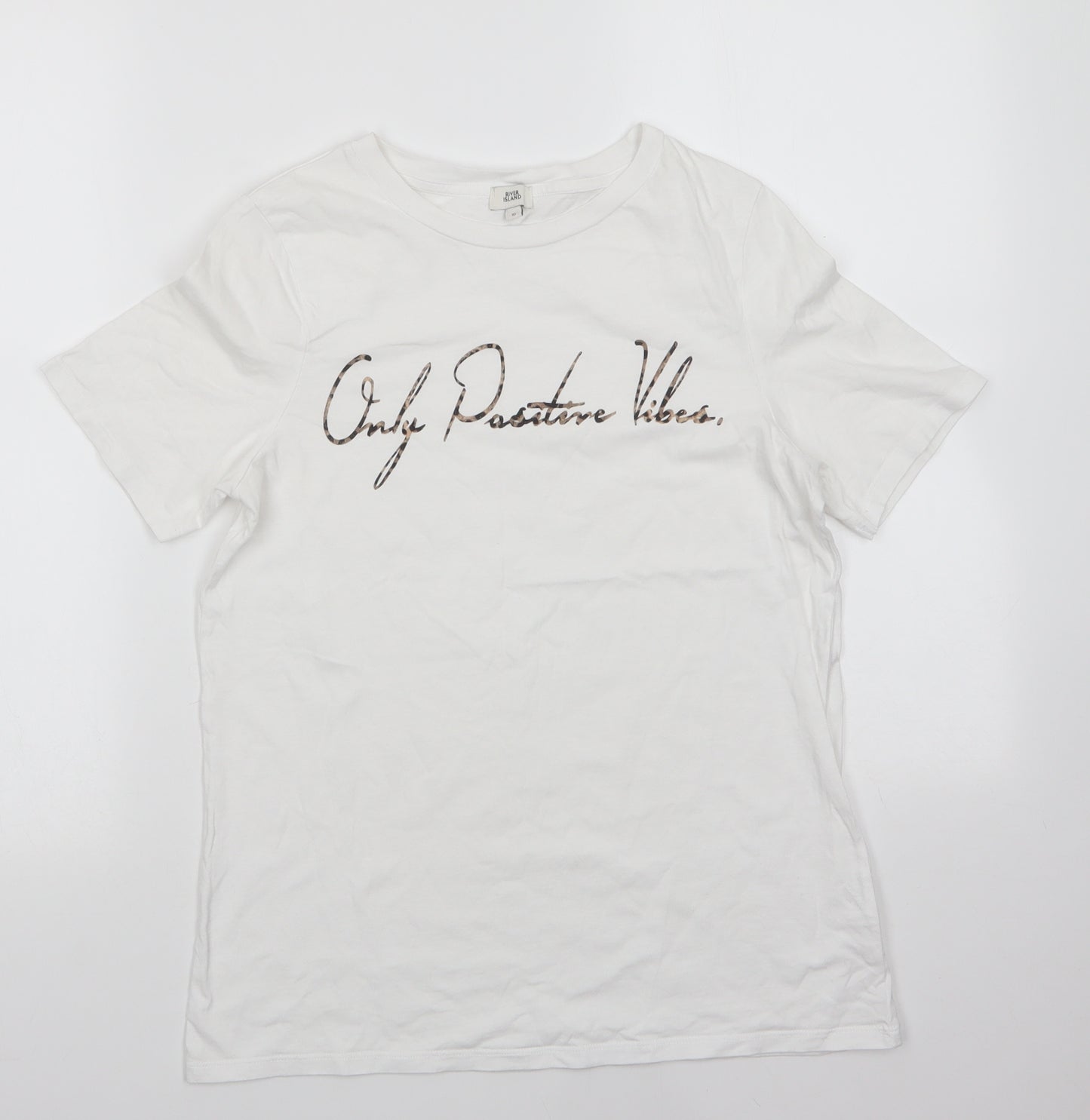 River Island Womens White  100% Cotton Basic T-Shirt Size 10 Round Neck