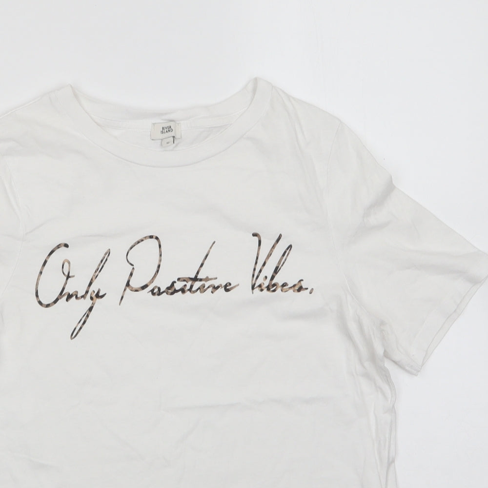 River Island Womens White  100% Cotton Basic T-Shirt Size 10 Round Neck