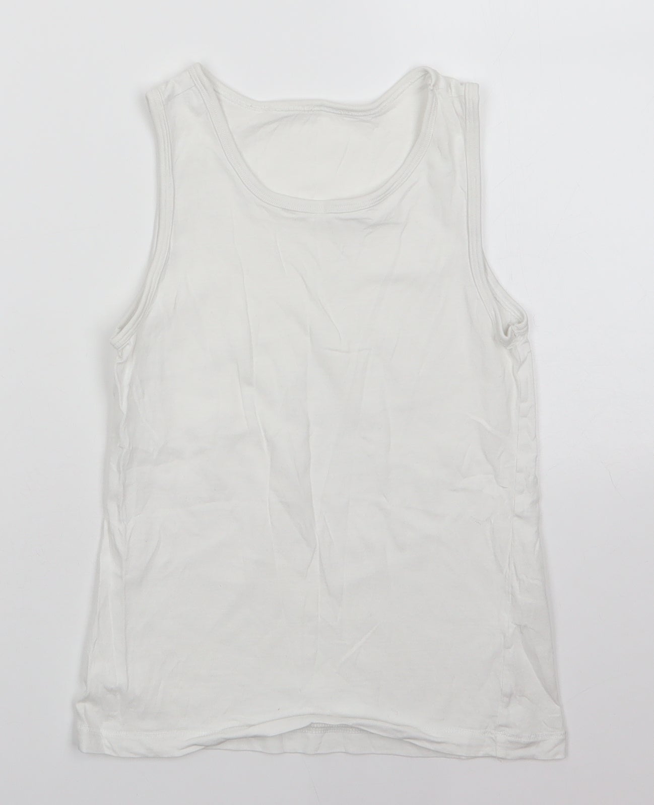 TU Boys White  100% Cotton Basic Tank Size 10-11 Years Round Neck