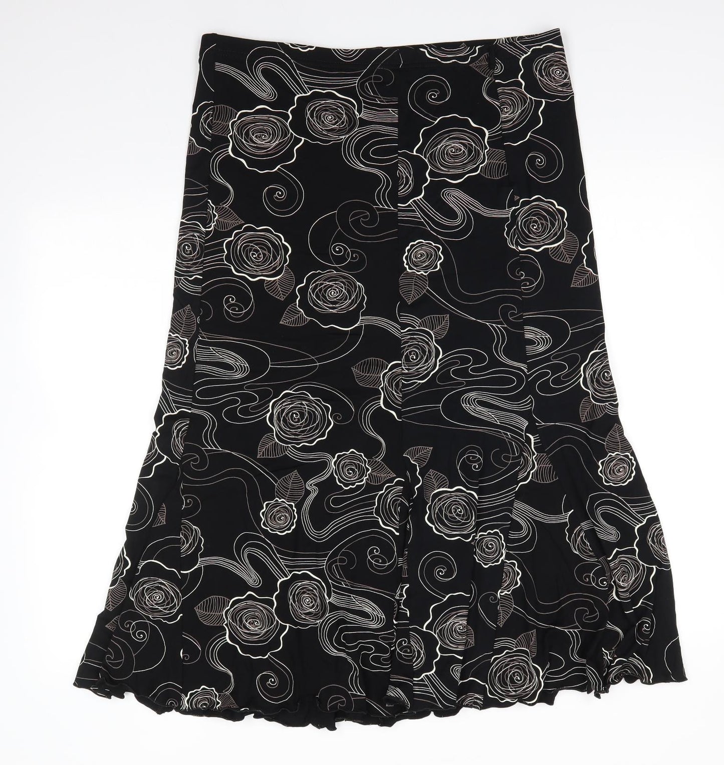 Preworn Womens Black Floral Viscose A-Line Skirt Size 16