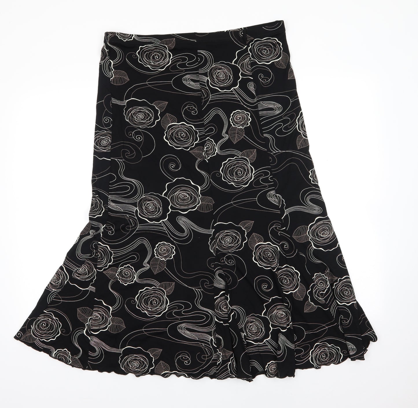 Preworn Womens Black Floral Viscose A-Line Skirt Size 16