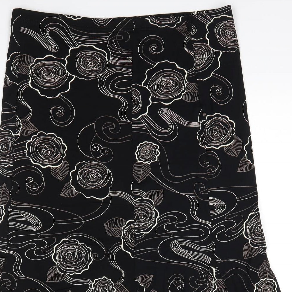 Preworn Womens Black Floral Viscose A-Line Skirt Size 16