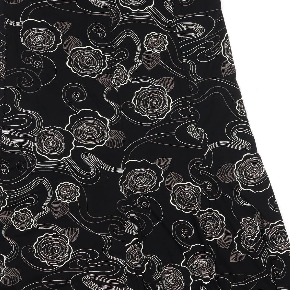 Preworn Womens Black Floral Viscose A-Line Skirt Size 16