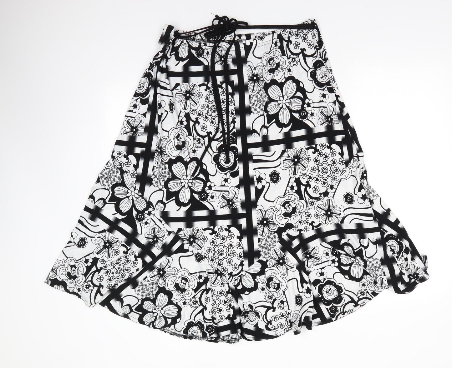 Preworn Womens Black Floral Polyester A-Line Skirt Size L