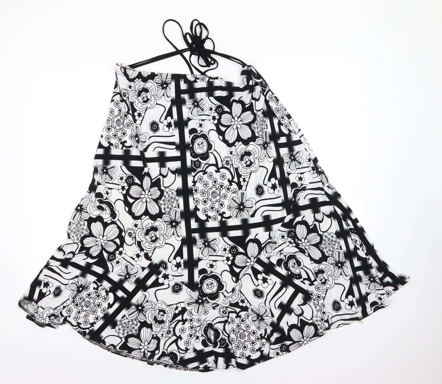 Preworn Womens Black Floral Polyester A-Line Skirt Size L