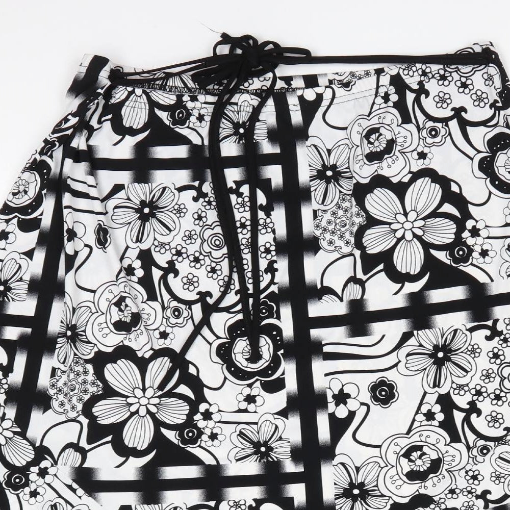 Preworn Womens Black Floral Polyester A-Line Skirt Size L