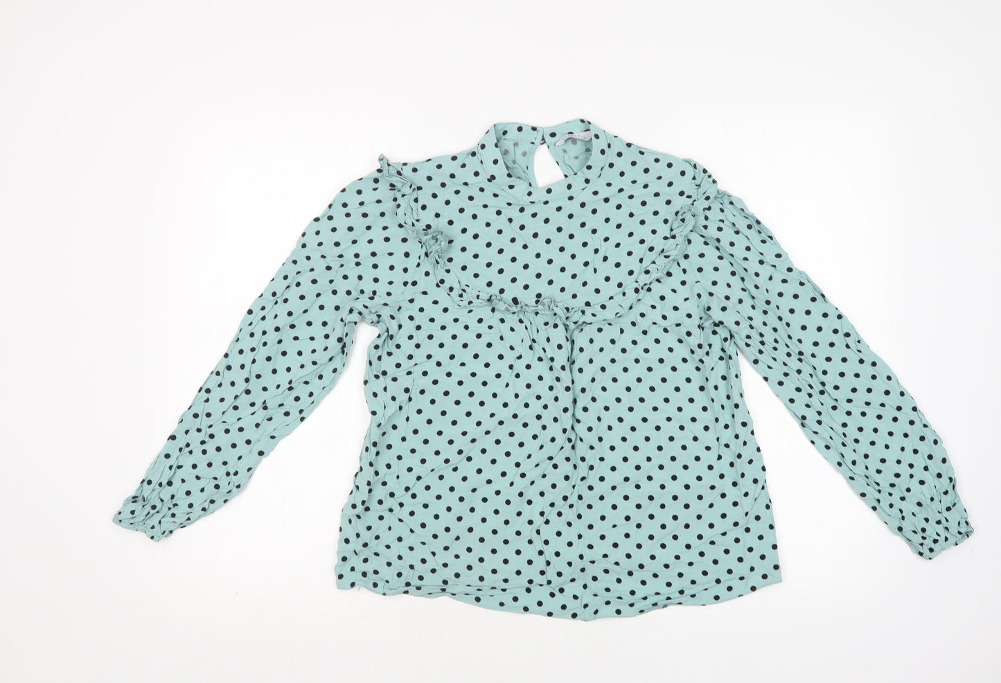 Papaya Womens Blue Polka Dot Viscose Basic Blouse Size 12 Round Neck