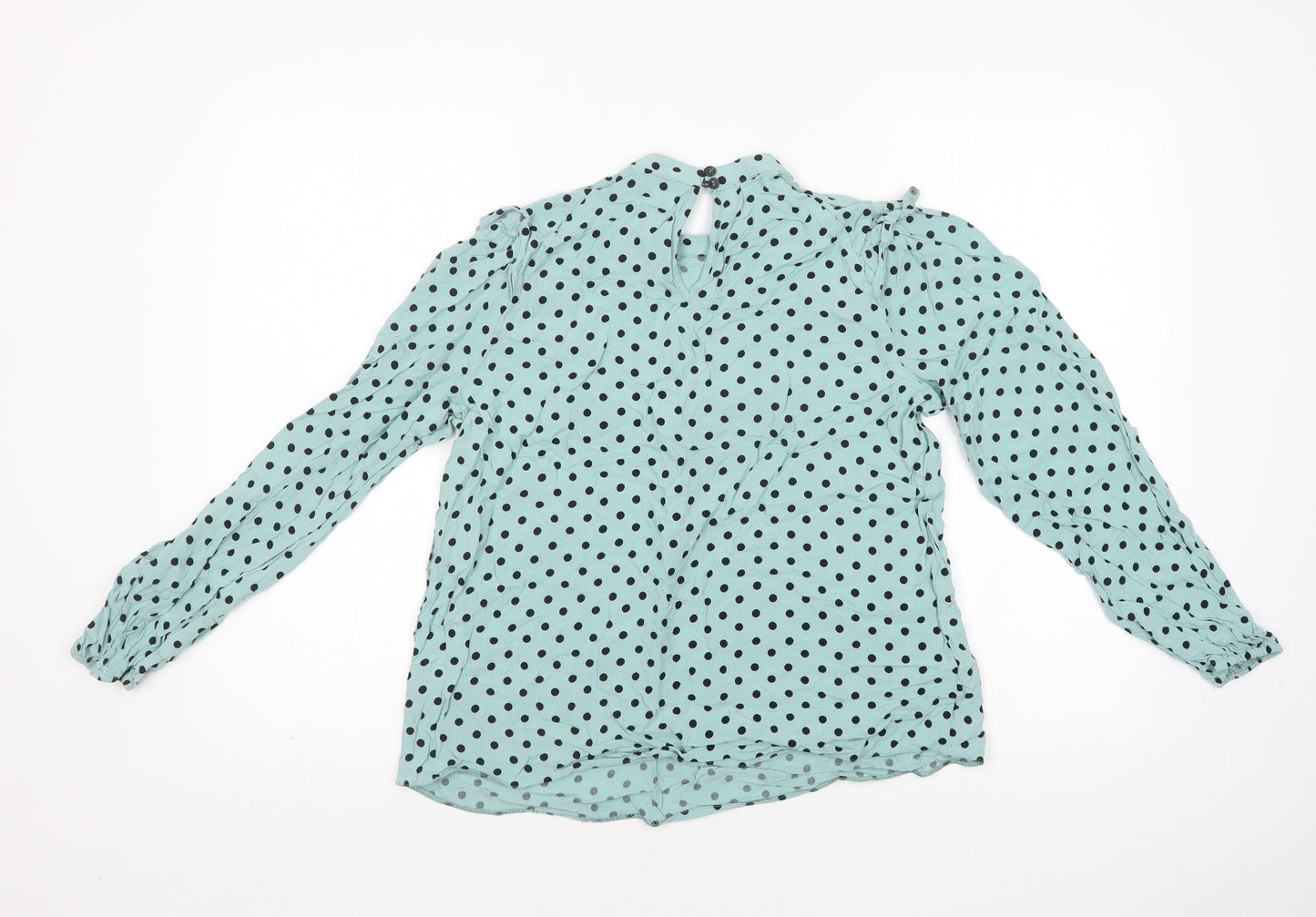 Papaya Womens Blue Polka Dot Viscose Basic Blouse Size 12 Round Neck