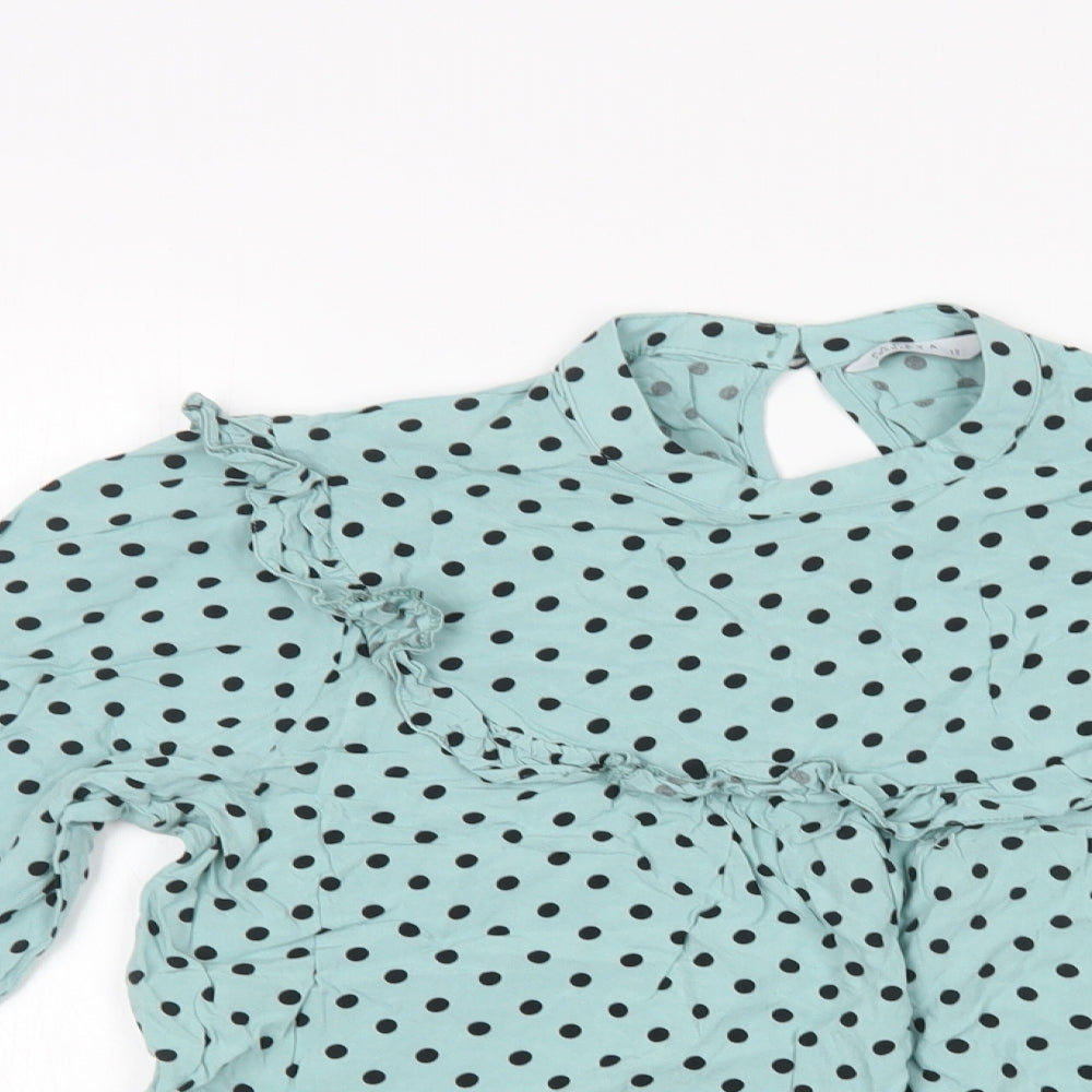 Papaya Womens Blue Polka Dot Viscose Basic Blouse Size 12 Round Neck