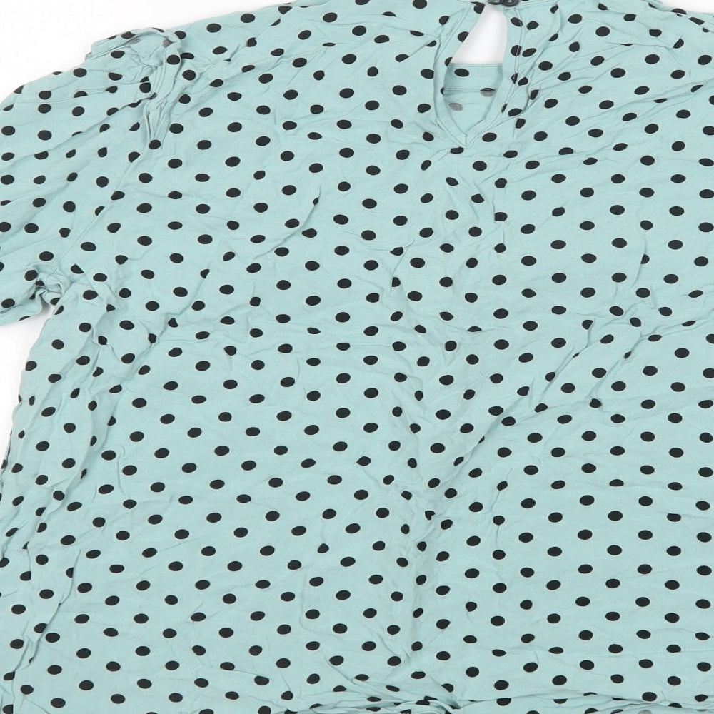 Papaya Womens Blue Polka Dot Viscose Basic Blouse Size 12 Round Neck