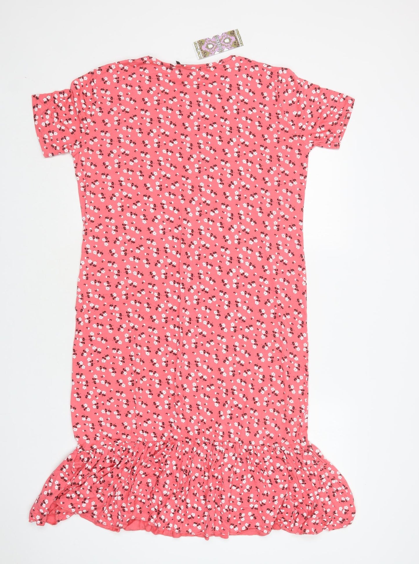 Boohoo Womens Pink Floral Viscose A-Line  Size 16  Crew Neck