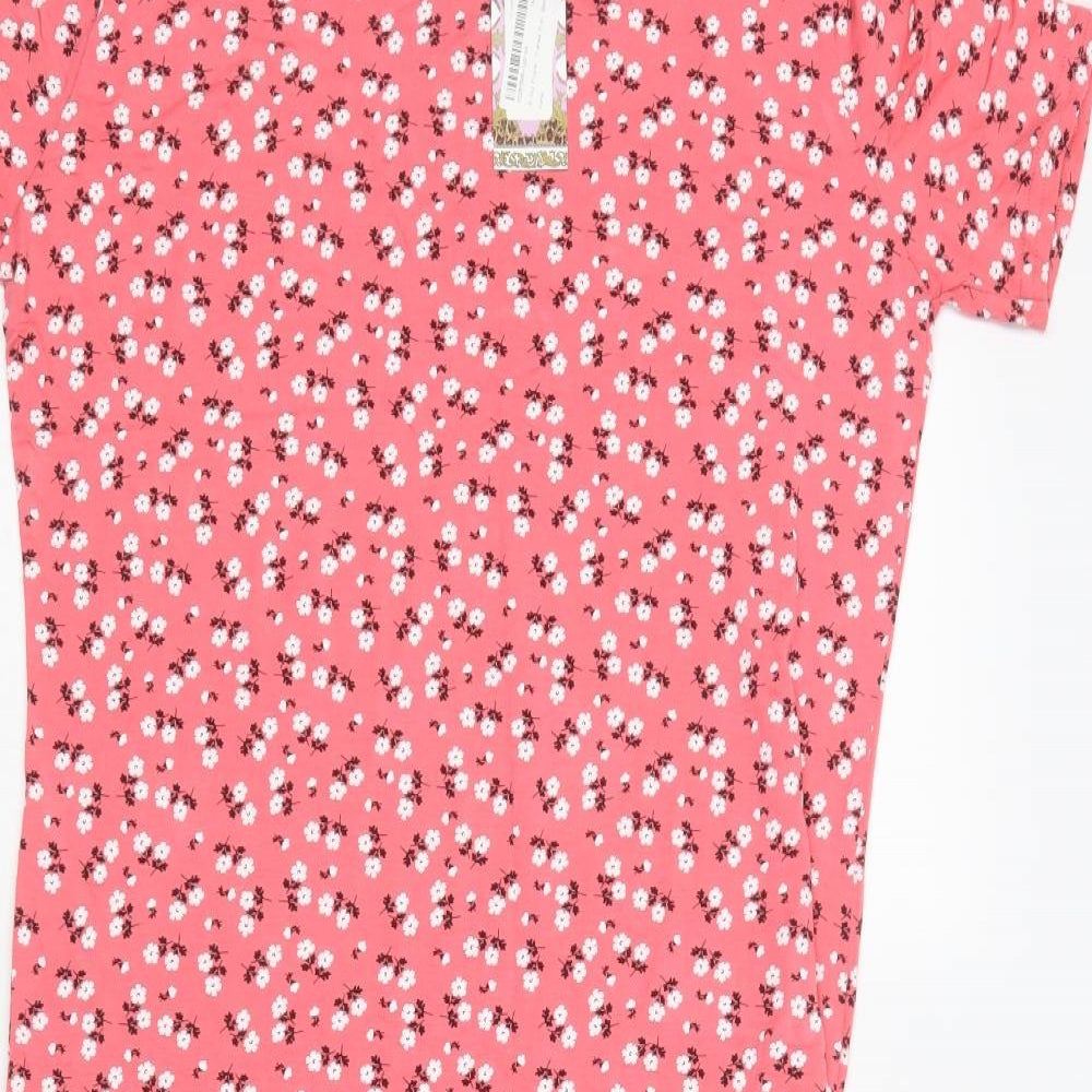 Boohoo Womens Pink Floral Viscose A-Line  Size 16  Crew Neck