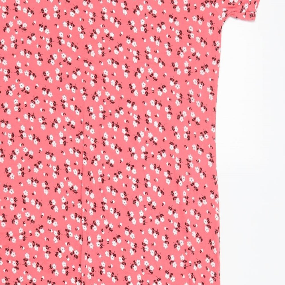 Boohoo Womens Pink Floral Viscose A-Line  Size 16  Crew Neck
