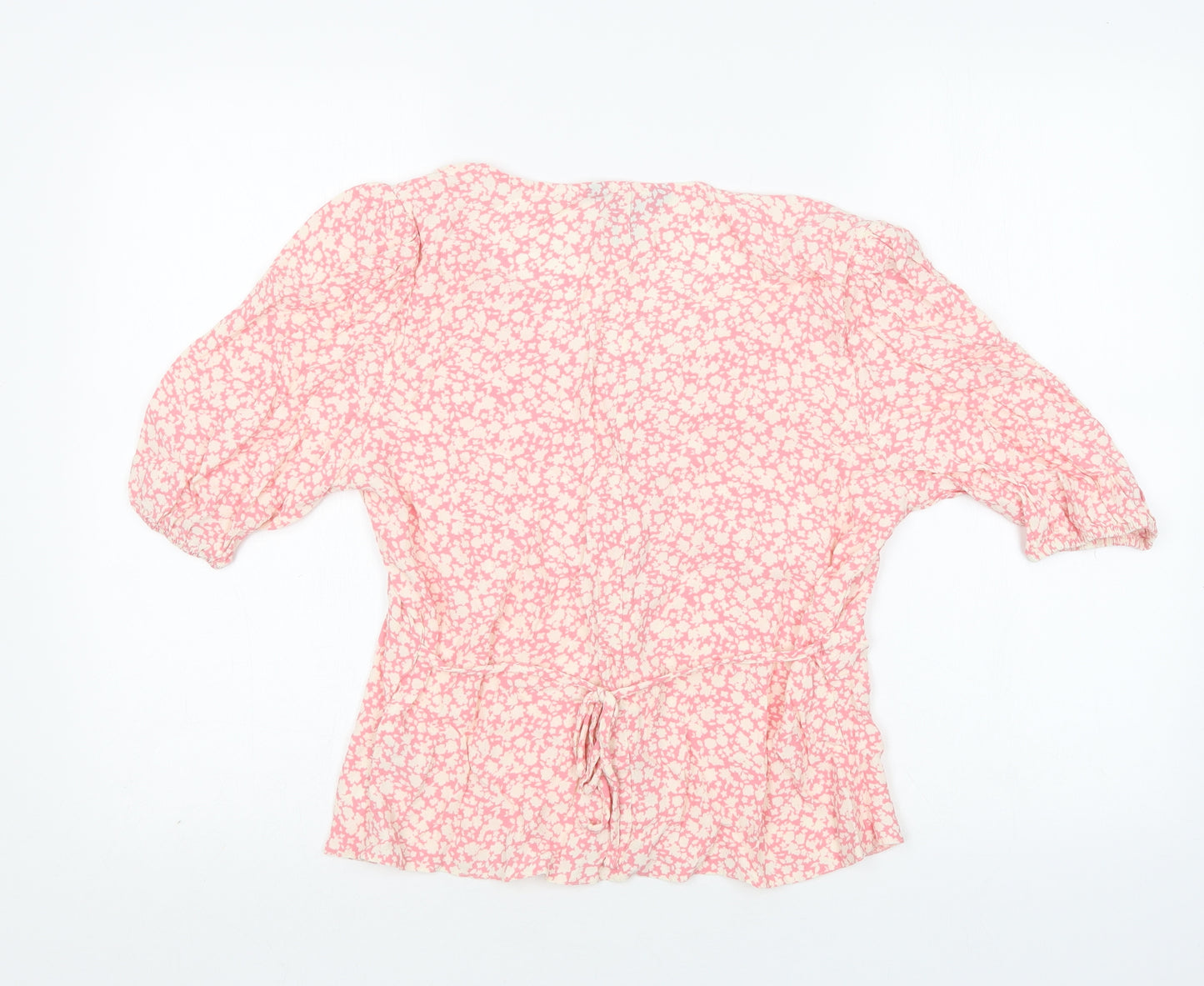 New Look Womens Pink Floral Viscose Basic Blouse Size 14 V-Neck